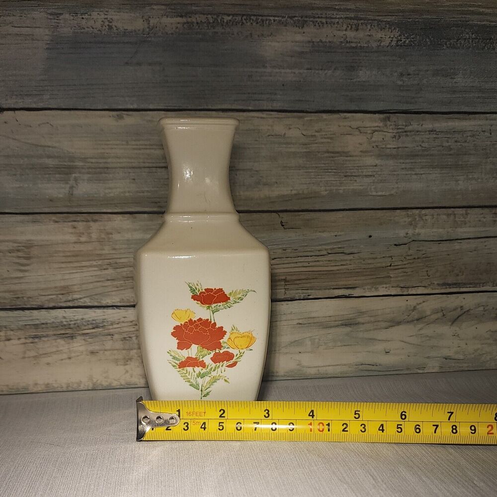 IMARI Bud Vase Milk Glass Orange Multi Floral 7" Avon 1991 - Picture 10 of 12